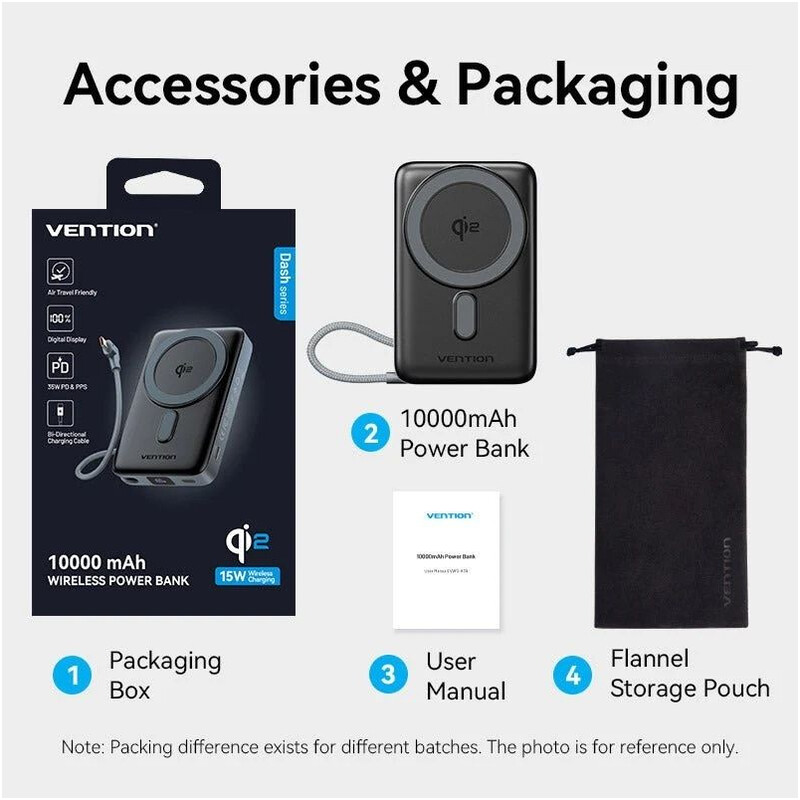 Універсальна мобільна батарея Vention Magnetic Wireless 10000mAh 35W Gray (FKHH0)