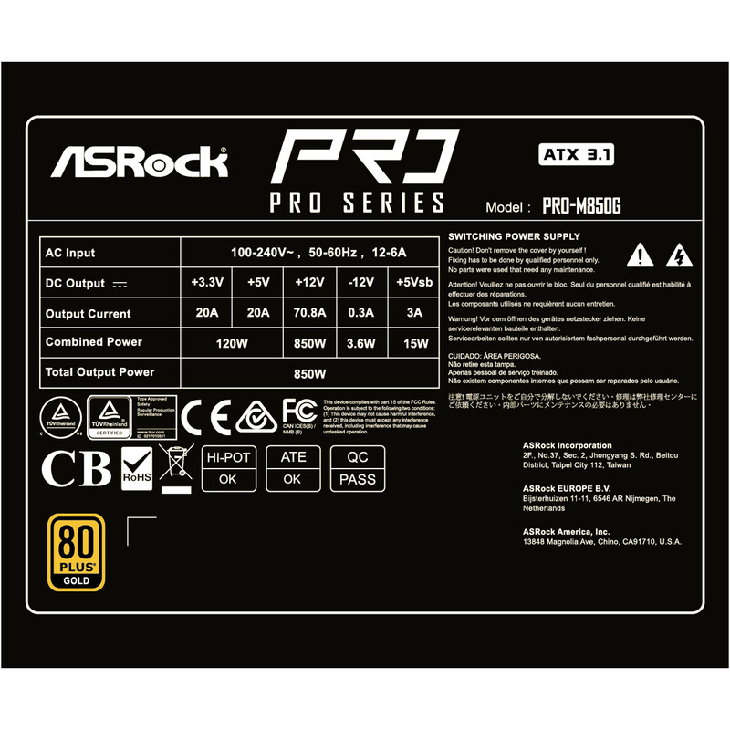 Блок живлення ASRock Pro Series PRO-M850G 850W