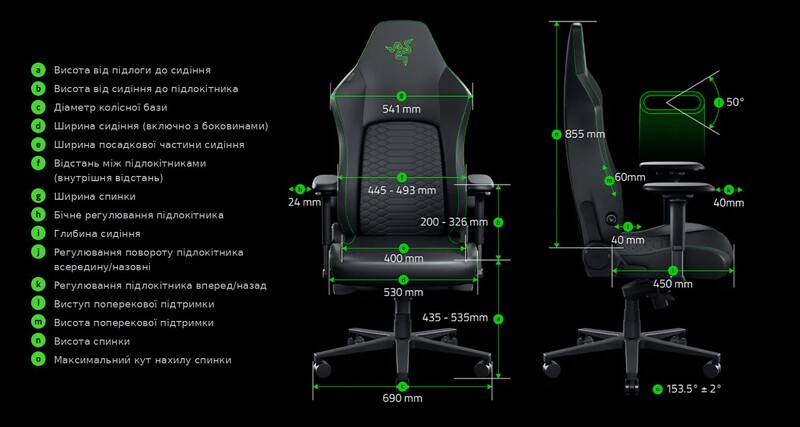 Крісло для геймерів Razer Iskur V2 NewGen Green (RZ38-04900700-R3G1)
