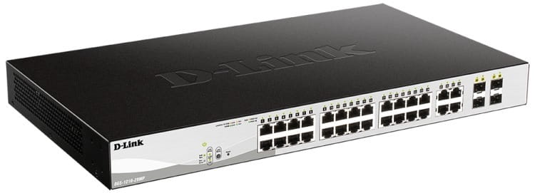 Коммутатор D-Link DGS-1210-28MP 24x1GE PoE, 4xSFP 1G, PoE бюджет 370W, Smart