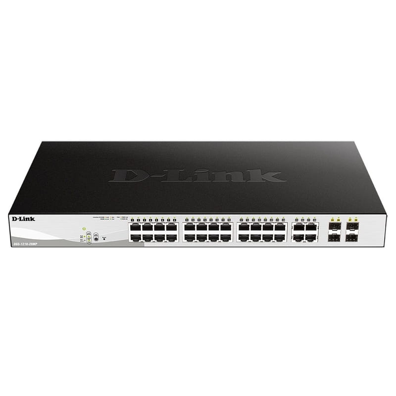 Коммутатор D-Link DGS-1210-28MP 24x1GE PoE, 4xSFP 1G, PoE бюджет 370W, Smart