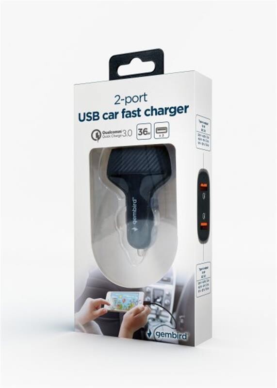 Автомобильний зарядний пристрій Gembird (2USB, 3A) QC3.0 Black (TA-U2QC3-CAR-01)