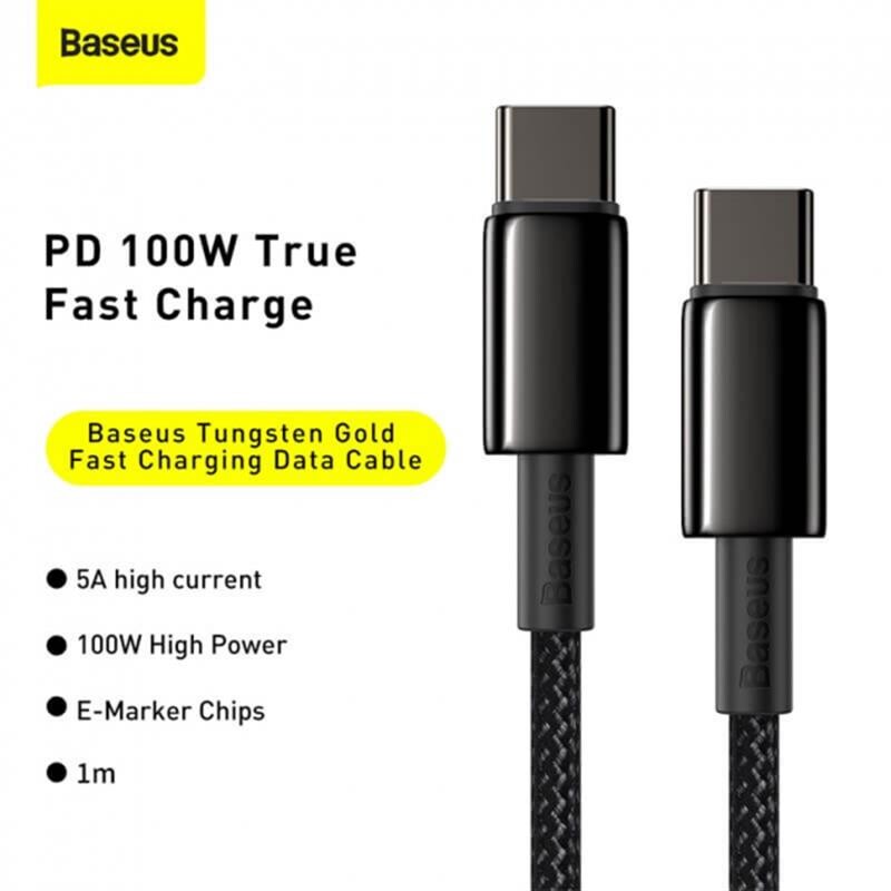Кабель Baseus Tungsten Gold Fast Charging USB-C-USB-C, 1м Black (CATWJ-01)