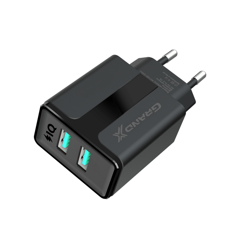 Сетевое зарядное устройство Grand-X CH-15B (2xUSB 2.1A) Black