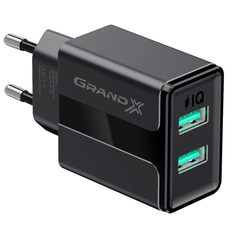 Сетевое зарядное устройство Grand-X CH-15B (2xUSB 2.1A) Black