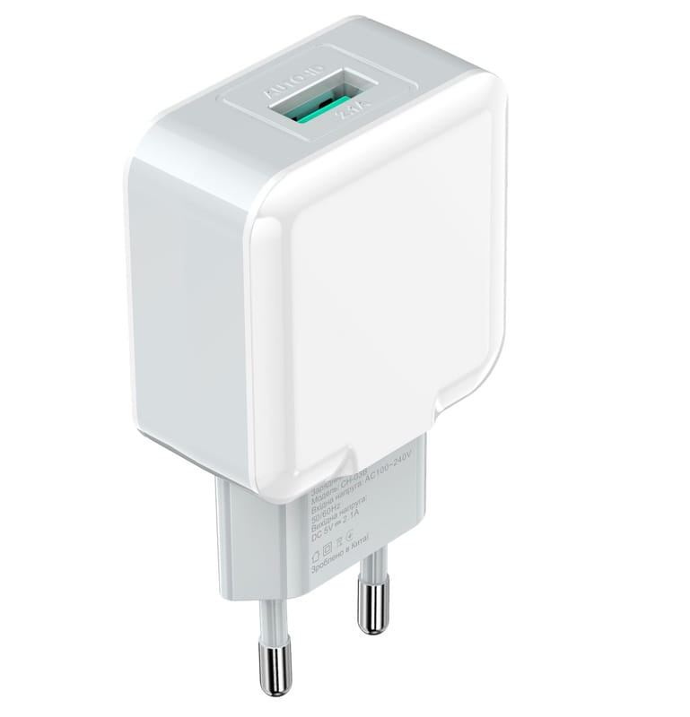 Мережевий зарядний пристрій Grand-X (1xUSB 2.1A) White (CH-03W)