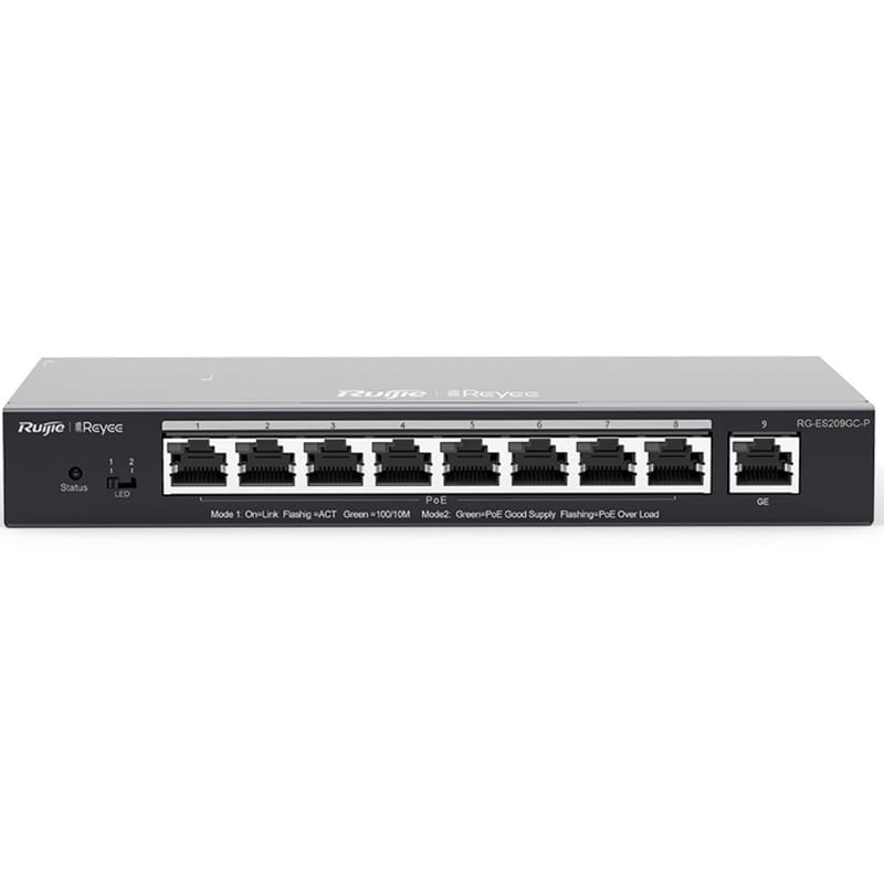 Коммутатор Ruijie Reyee RG-ES209GC-P (8xGE PoE+, 1xGE, max PoE 120W, desktop, steel case, Ruijie Cloud, Web Smart)