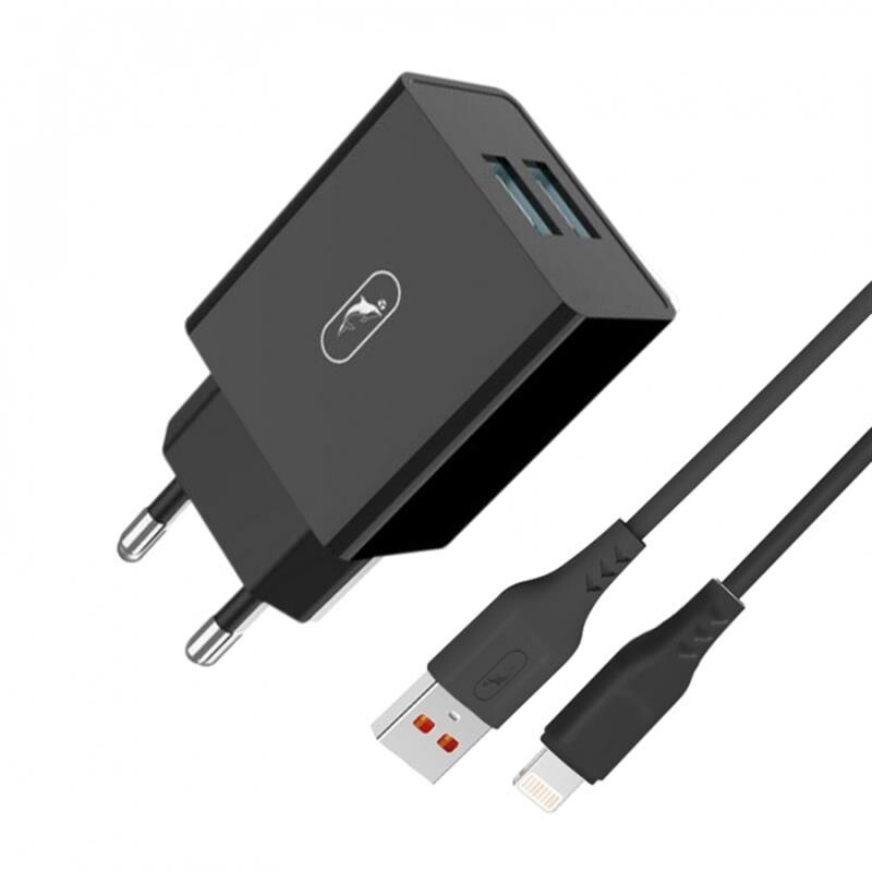 Зарядное устройство SkyDolphin SC30L (2USB, 2.1A) Black (MZP-000170) + кабель Lightning