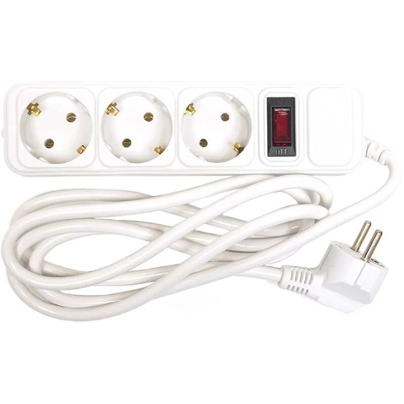 Фільтр живлення PowerPlant JY-1054/1.8 (PPSA10M18S3B) 3 розетки, 1.8 м, білий