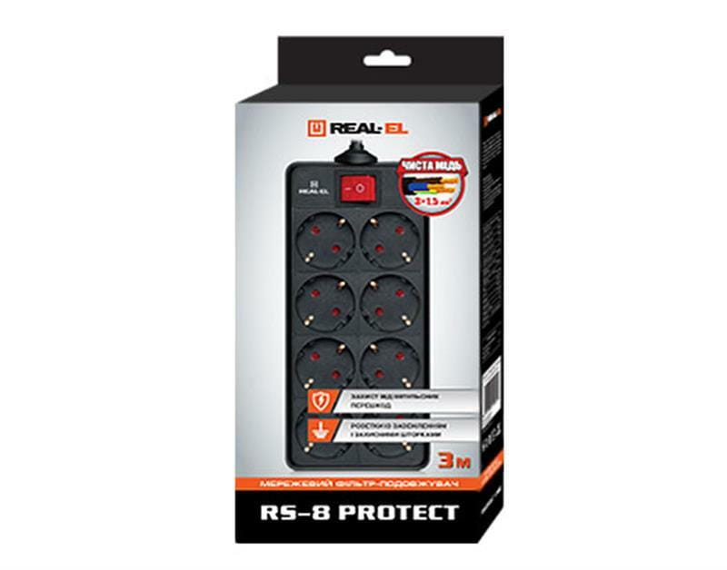 Фільтр живлення REAL-EL RS-8 Protect 3 м Black (EL122300022)