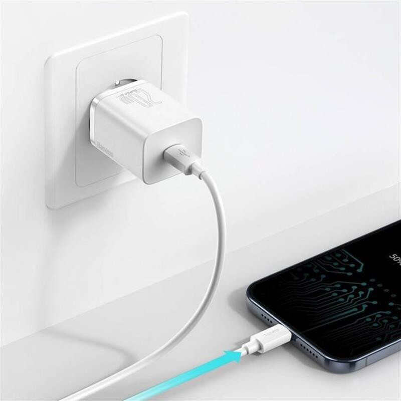 Мережевий зарядний пристрій Baseus Super Si Quick Charger (1USBx3A) White (TZCCSUP-B02) + кабель Lightning