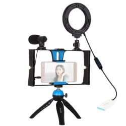 Комплект блогера Puluz PKT3025L 4в1 (кольцевой свет, крепление, держатель для телефона, микрофон)