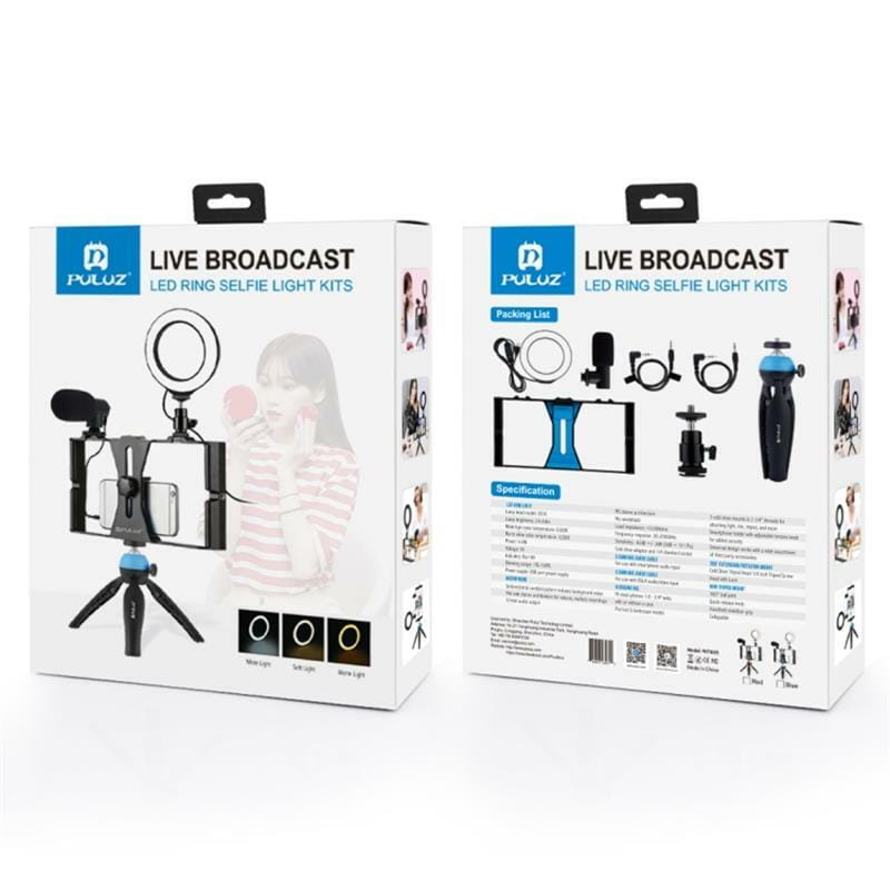 Комплект блогера Puluz PKT3025L 4в1 (кольцевой свет, крепление, держатель для телефона, микрофон)