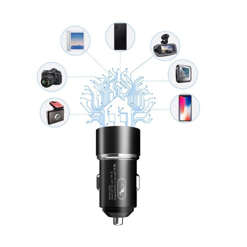 Автомобильное зарядное устройство SkyDolphin SZ02T Aluminium (2USB, 2.4A) Black (AZP-000072) + кабель Type-C