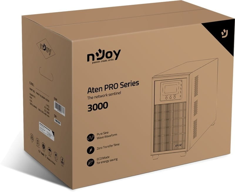 ИБП NJOY Aten Pro 3000 (PWUP-OL300AP-AZ01B), Online, 4 x Schuko, USB, LCD, металл