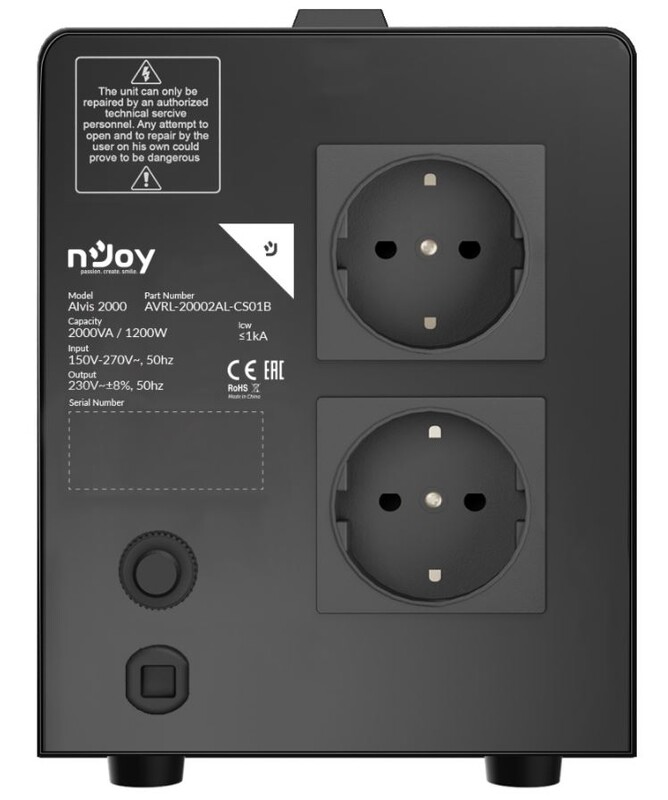 Стабілізатор Njoy Alvis 2000 (AVRL-20002AL-CS01B) AVR, 2 розетки