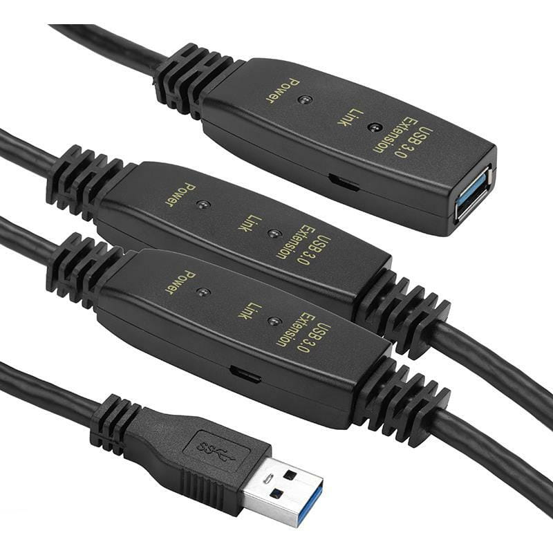 Активний подовжувач PowerPlant USB - USB V 3.0 (M/F), 20 м, чорний (CA912865)