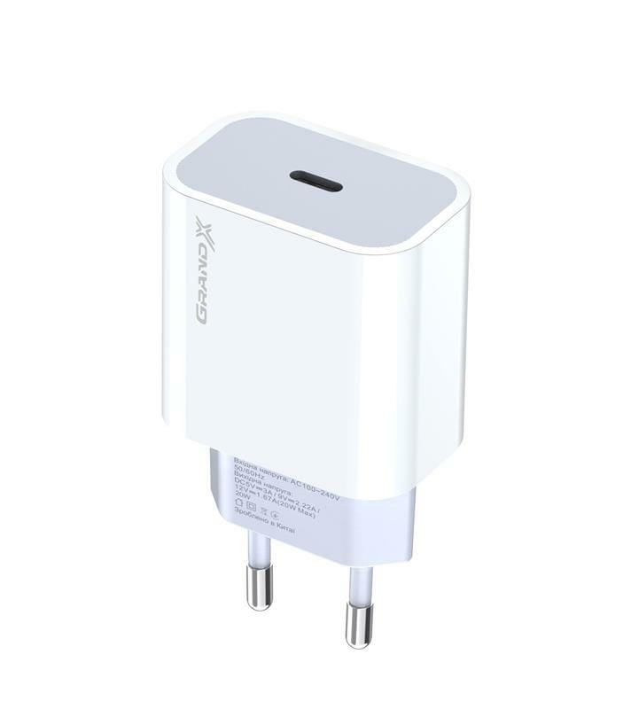 Сетевое зарядное устройство Grand-X (1xUSB-C 20W) QC4.0, PD 3.0, FCP, AFC White (CH-770)