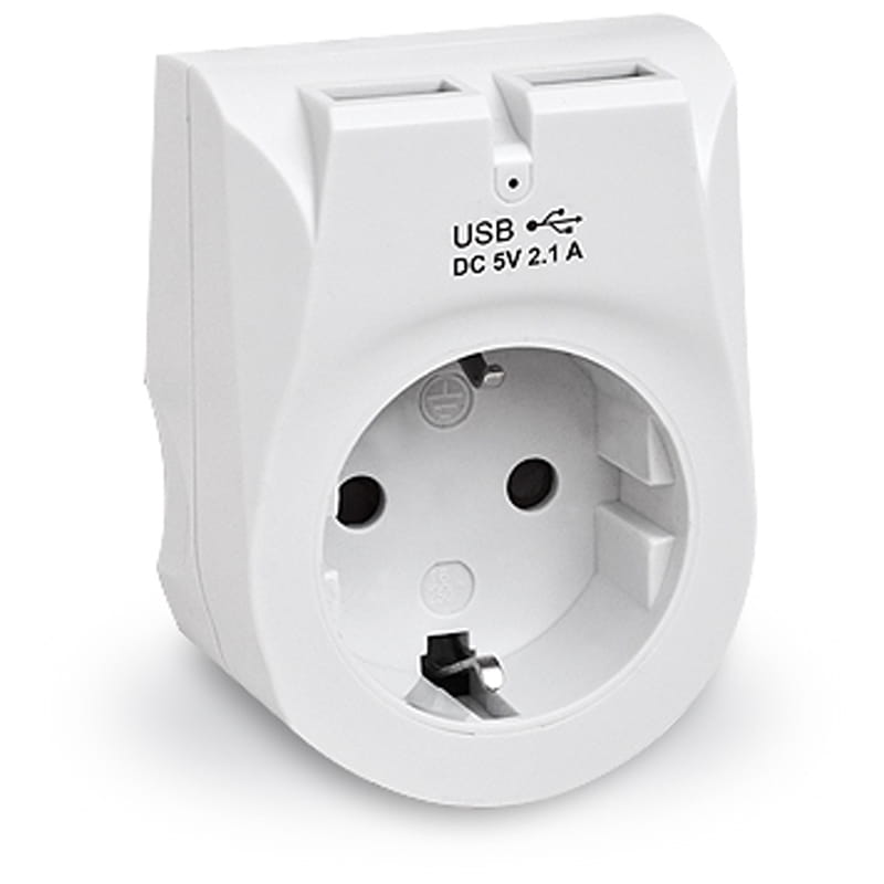 Сетевое зарядное устройство с розеткой REAL-EL CS-25 (2USB, 2.1A) White