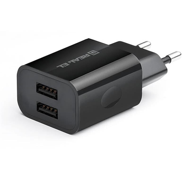 Мережевий зарядний пристрій REAL-EL CH-210 (2USB, 2.1A) Black