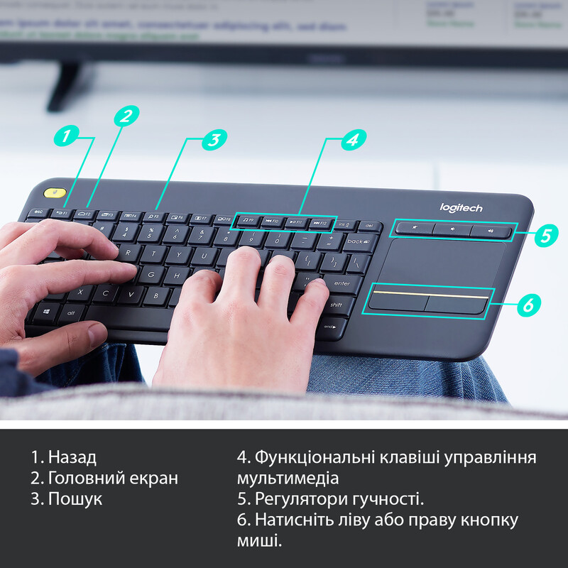 Клавиатура беспроводная Logitech K400 Plus Black (920-007145)
