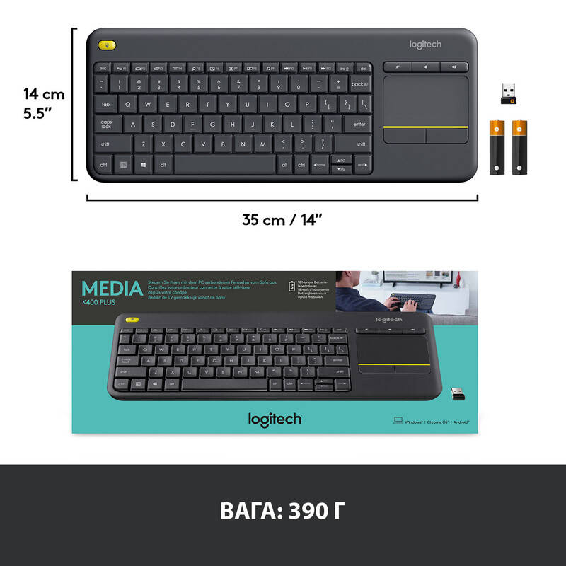 Клавиатура беспроводная Logitech K400 Plus Black (920-007145)