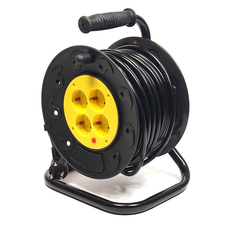 Подовжувач на котушці PowerPlant JY-2002/25 (PPRA10M250S4) 4 розетки, 25 м, чорно-жовтий