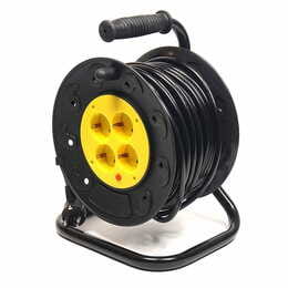 Подовжувач на котушці PowerPlant JY-2002/25 (PPRA10M250S4) 4 розетки, 25 м, чорно-жовтий