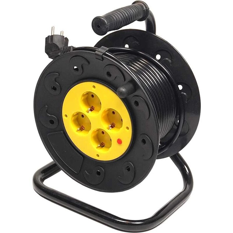 Удлинитель на катушке PowerPlant JY-2002/50 (PPRA10M500S4) 4 розетки, 50 м, черный/желтый