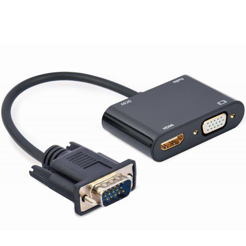 Адаптер Cablexpert VGA - HDMI+VGA (M/F), 0.15 м, Black (A-VGA-HDMI-02)