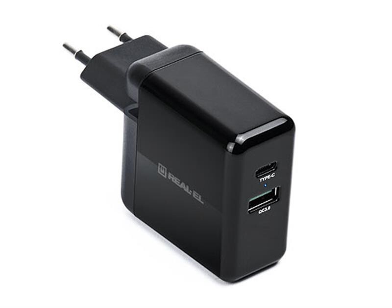 Сетевое зарядное устройство REAL-EL CH-350 QC3.0 (2USB, 3A) Black