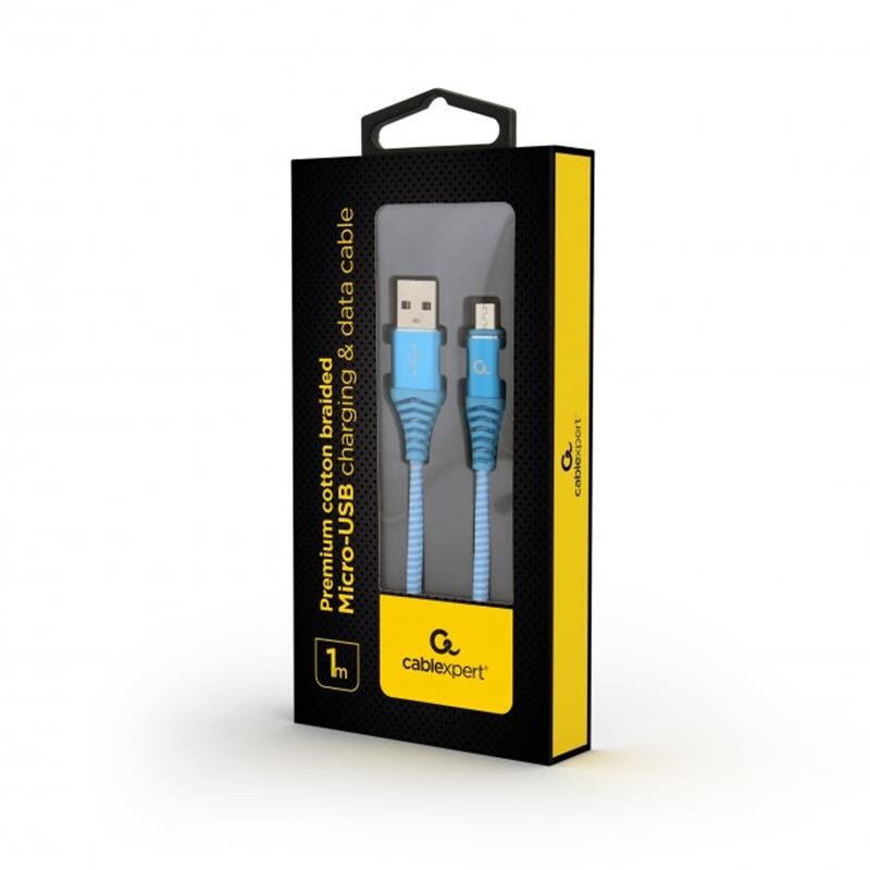 Кабель Cablexpert USB - micro USB (M/M), премиум, 1 м, голубой (CC-USB2B-AMmBM-1M-VW)