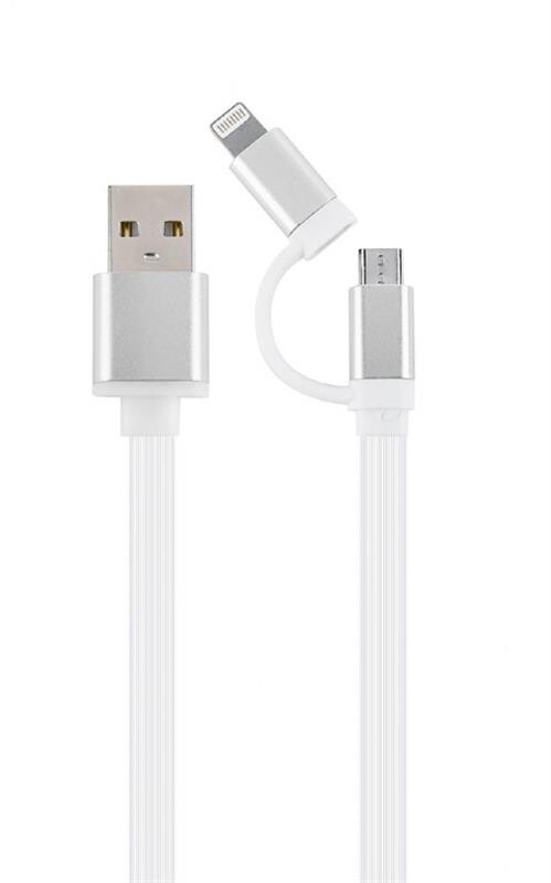 Кабель Cablexpert (CC-USB2-AM8PmB-1M-SV), USB2.0 BM - Lightning/Micro USB, 1м, серебристый