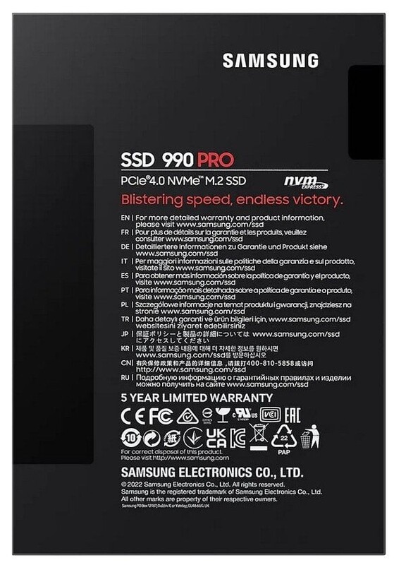 Накопичувач SSD  2ТB Samsung 990 PRO M.2 2280 PCIe 4.0 x4 NVMe V-NAND TLC (MZ-V9P2T0BW)