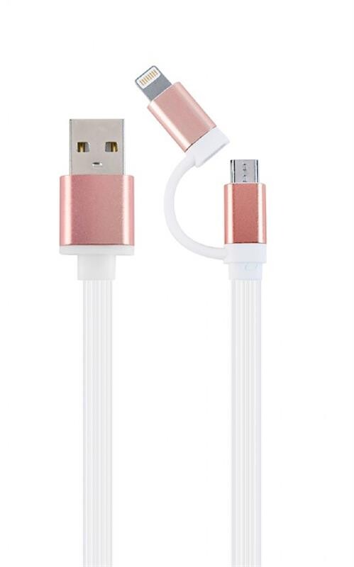 Кабель Cablexpert (CC-USB2-AM8PmB-1M-PK), USB2.0 BM - Lightning/Micro USB, 1м, розовый
