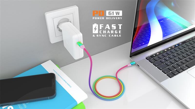 Кабель REAL-EL Premium Rainbow USB Type C-USB Type C 1m (4743304104741)