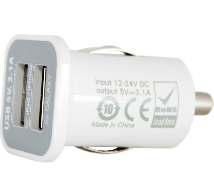 Автомобільний зарядний пристрій PowerPlant (2xUSB 3.1A) White (DV00DV5036)