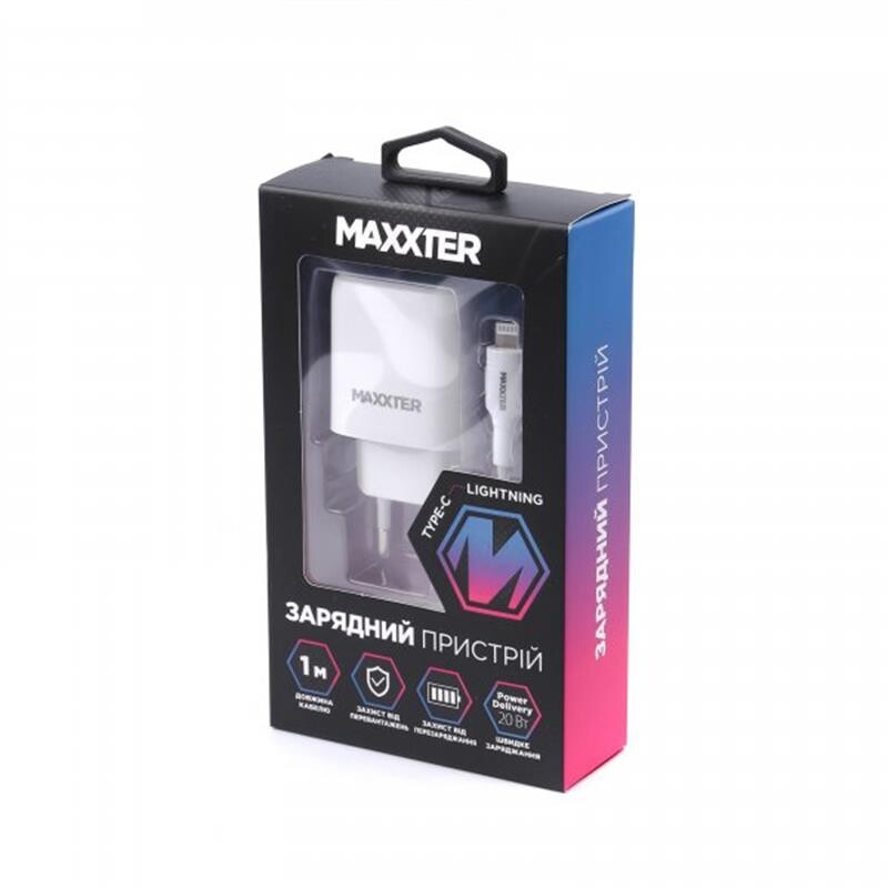Сетевое зарядное устройство Maxxter (1USBх3А) QC3.0 White (WC-PD-CtL-01) + кабель Lightning