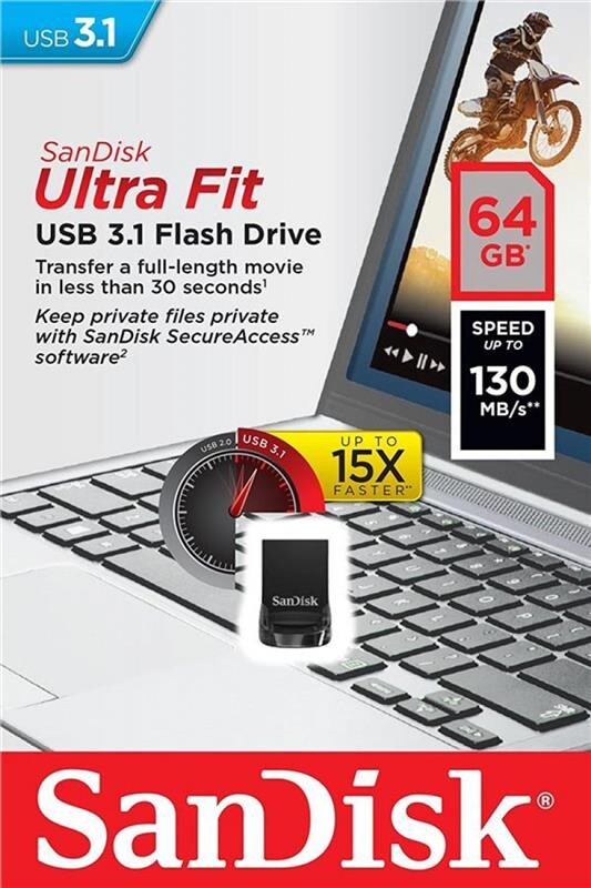 Флеш-накопичувач USB3.1 64GB SanDisk Ultra Fit Black (SDCZ430-064G-G46)