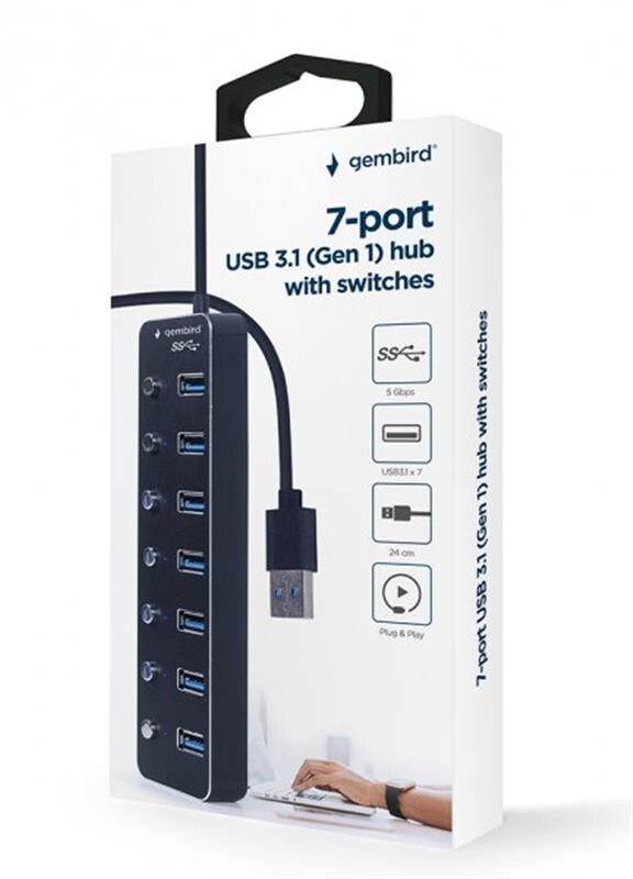 USB-хаб Gembird 7 ports Black (UHB-U3P7P-01) з вимикачами