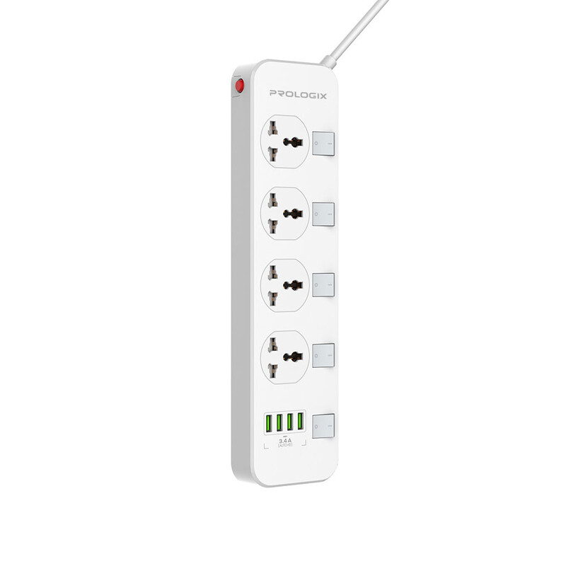 Фільтр живлення ProLogix Premium (PR-SC4408W) 2.5 кВт, 4 розетки, 4 USB, 2 м, з вимикачами, білий