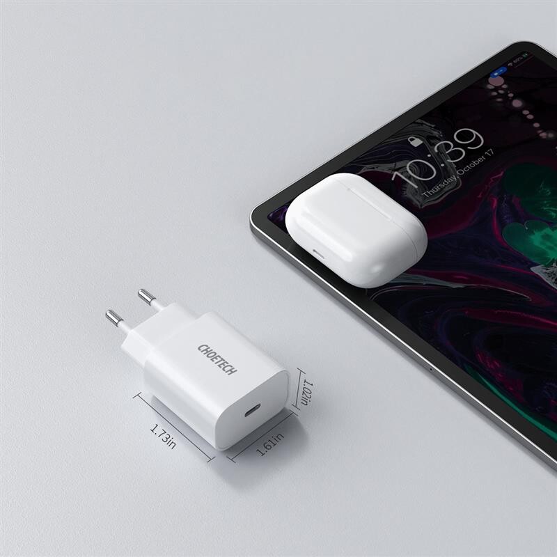 Сетевое зарядное устройство Choetech (1USBх3A) Type-C PD20W Charger White (Q5004-V5)